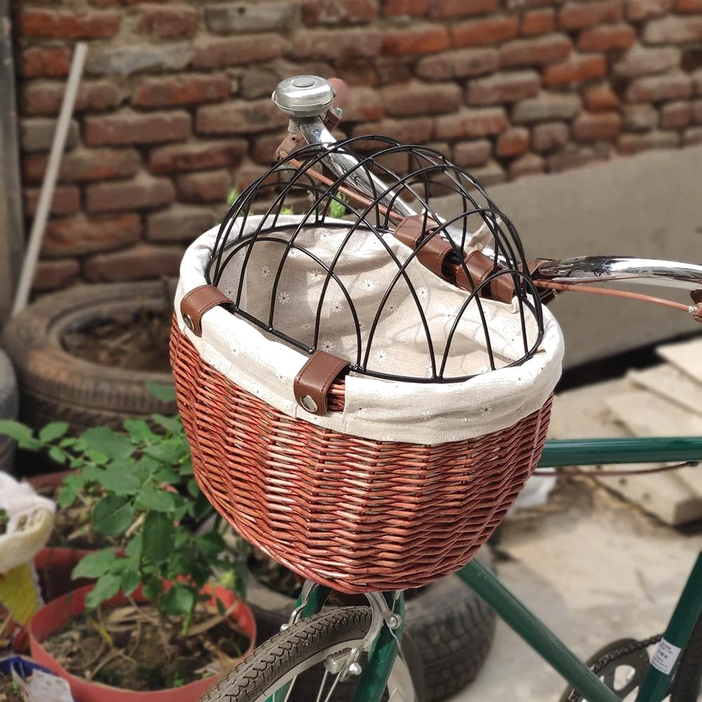 Pearl Rattan-Fahrradkorb mit Deckel Hunde