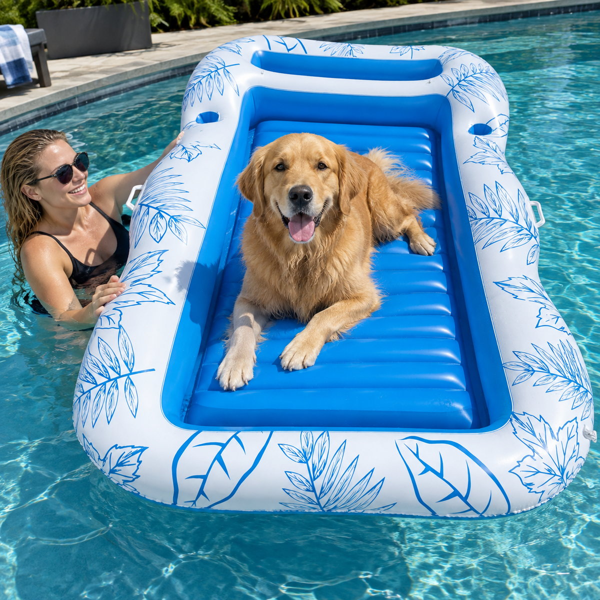 Aufblasbares Hundeluftbett für Pool und Strand | FloatBark