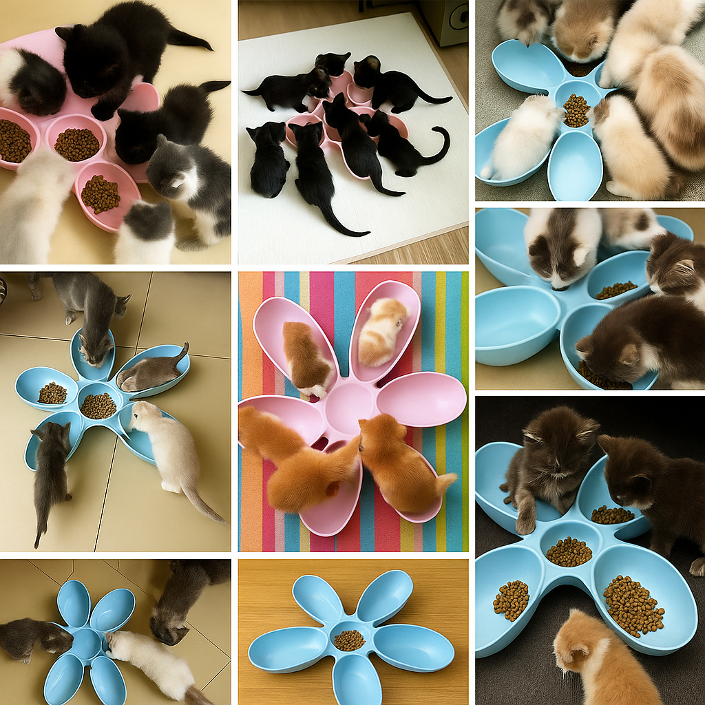 Kener | Katzen Futternapf mit 6 Schalen – Futterstation im Blumen-Design