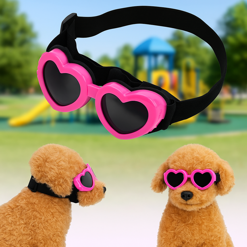Carrie | Hundebrille in Herzform mit UV-Schutz und verstellbarem Band