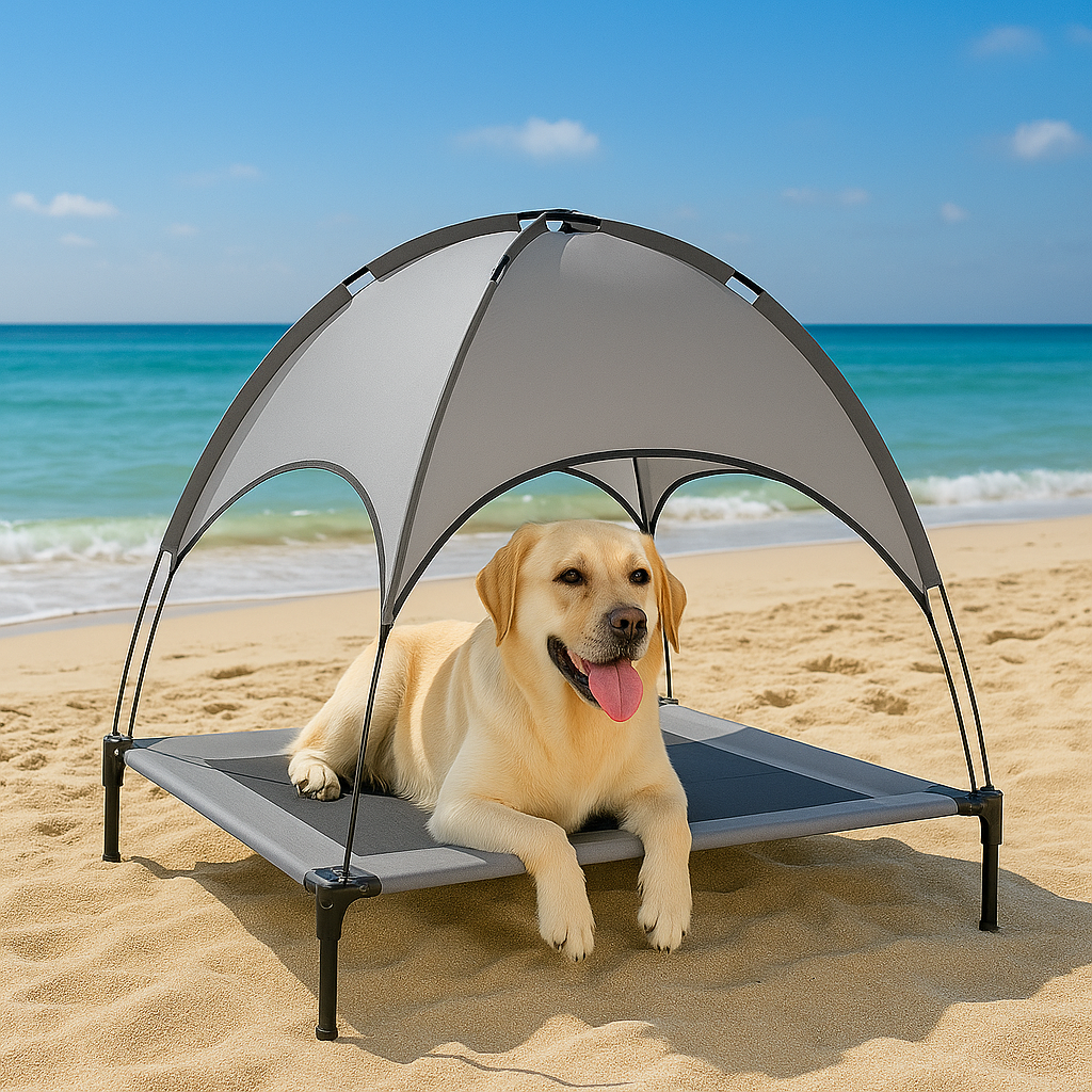 Darcy | Hundeliege mit Gestell und Sonnendach Tragbares Outdoor Hundebett