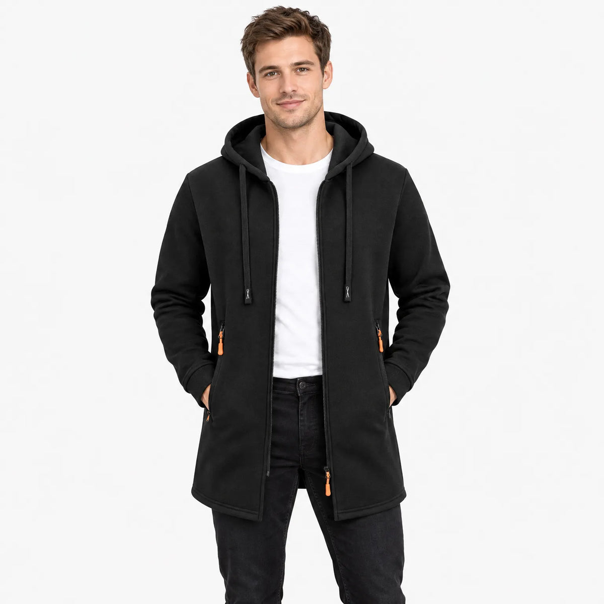 Lange Kapuzenjacke Mit Reißverschluss