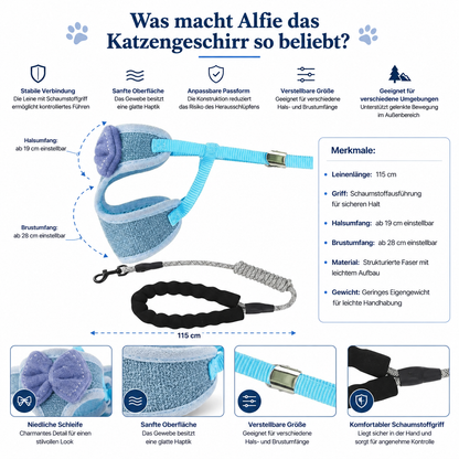 Alfie | Katzengeschirr mit Leine für Spaziergänge - Einstellbare Passform