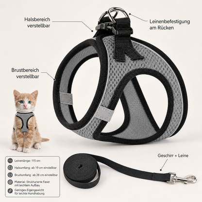 Alfie | Katzengeschirr mit Leine für Spaziergänge - Einstellbare Passform