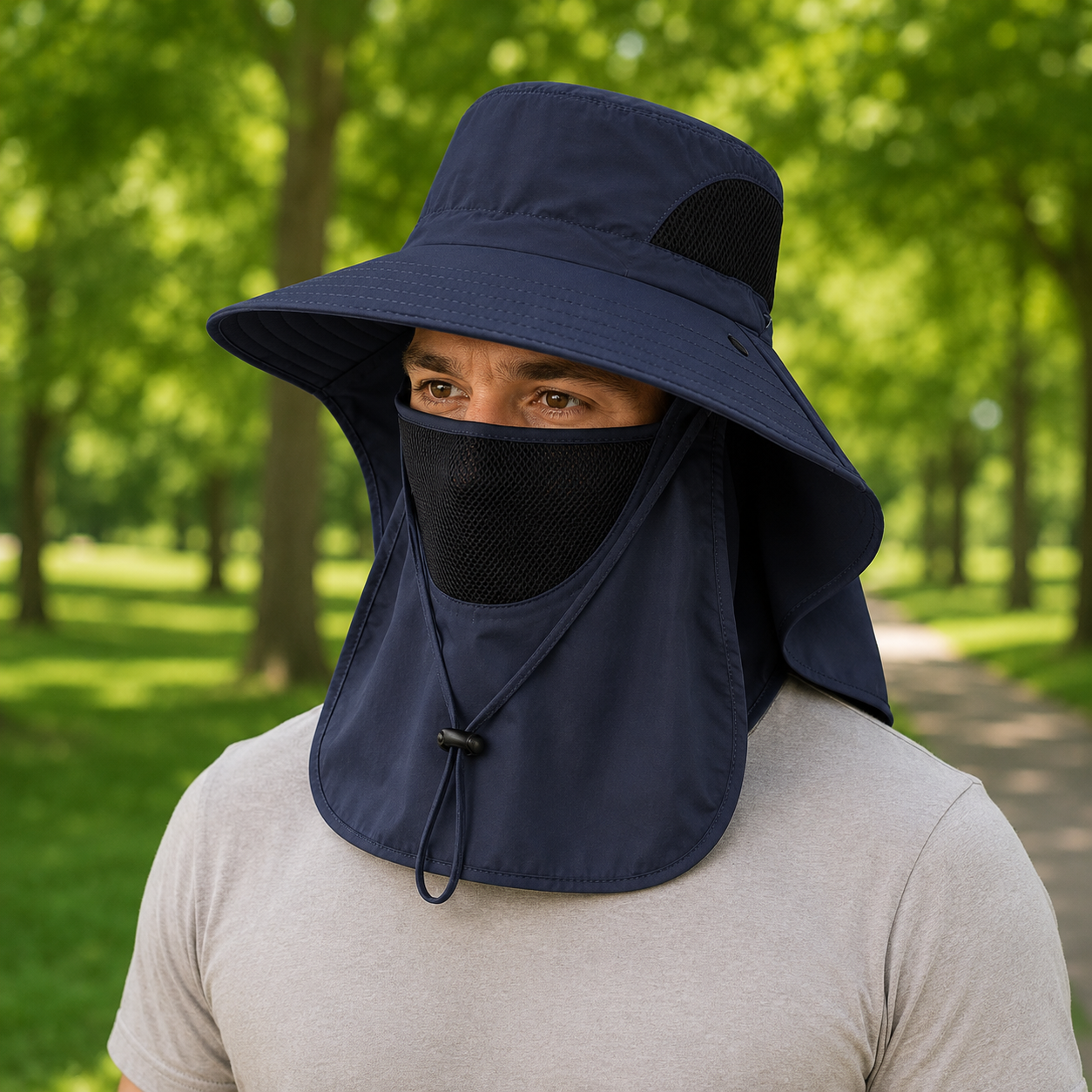 Angelhut aus Polyester mit UPF 50+ UV-bestaendig fuer Outdoor-Aktivitaeten mit Nackenschutz | Sonnara