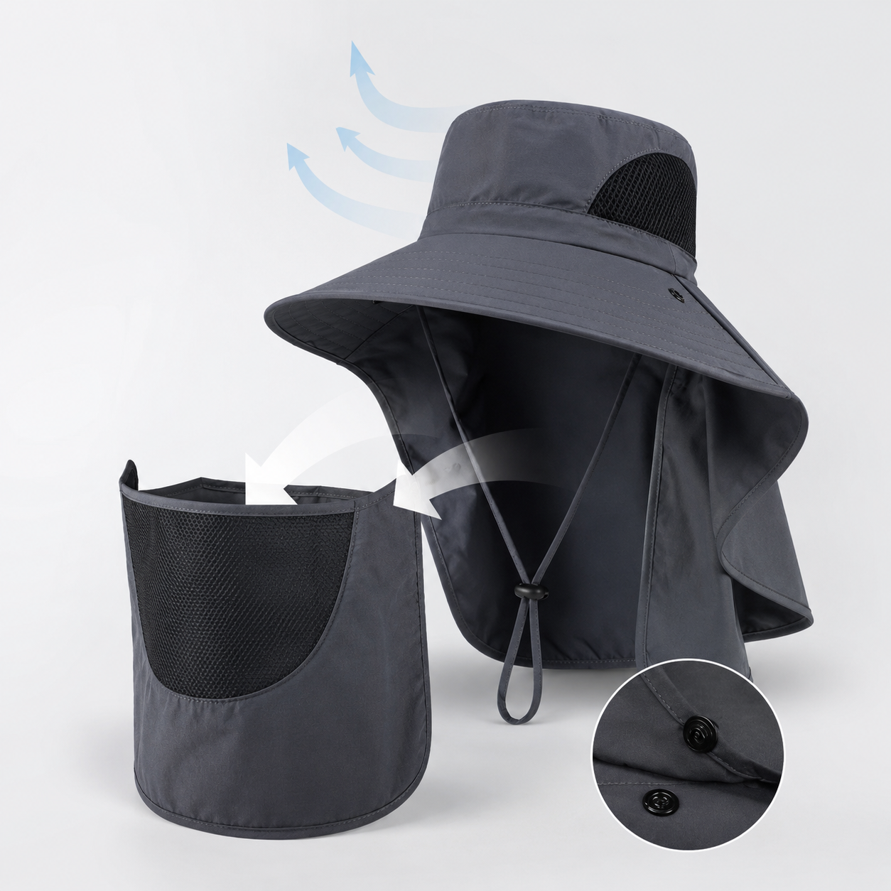 Angelhut aus Polyester mit UPF 50+ UV-bestaendig fuer Outdoor-Aktivitaeten mit Nackenschutz | Sonnara