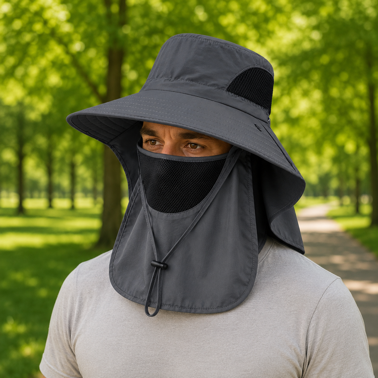 Angelhut aus Polyester mit UPF 50+ UV-bestaendig fuer Outdoor-Aktivitaeten mit Nackenschutz | Sonnara
