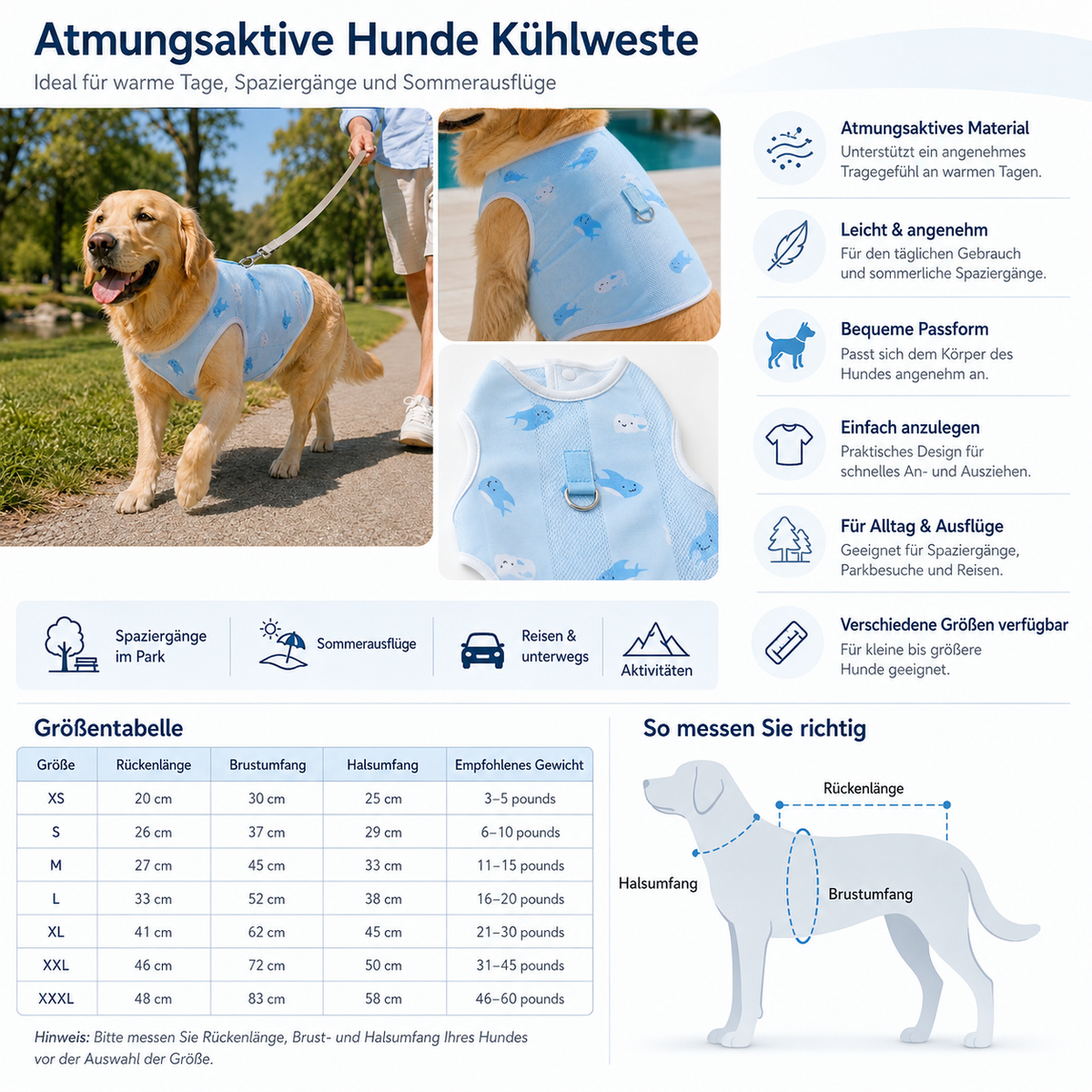 Atmungsaktive hunde kühlweste für Sommerausflüge und Abkühlung | Rolf