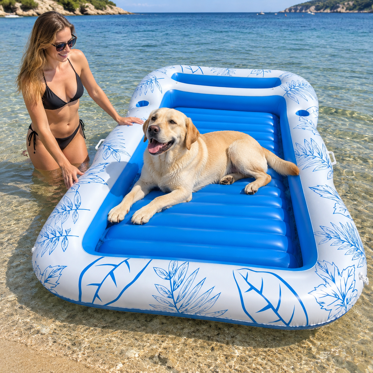Aufblasbares Hundeluftbett für Pool und Strand | FloatBark