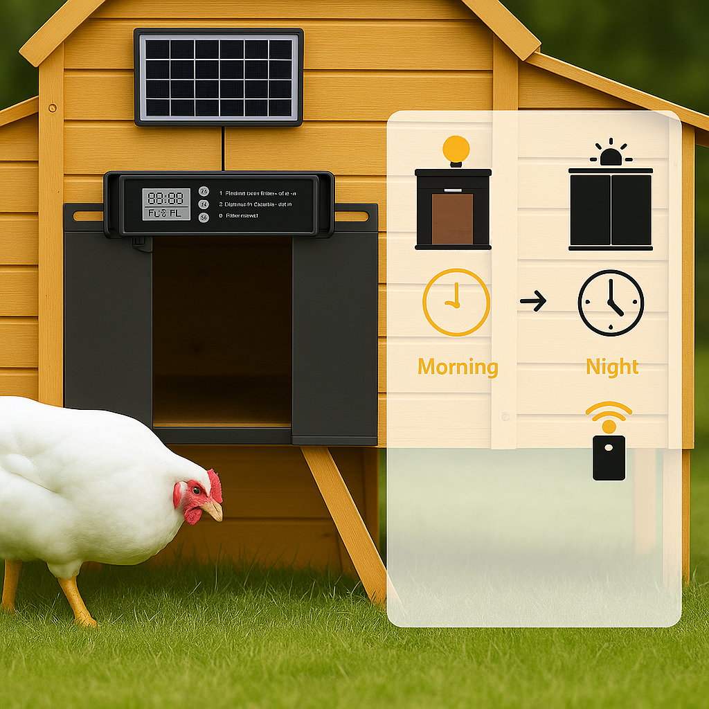 Automatische Hühnerklappe mit Solarpanel und Fernbedienung | HenSlide