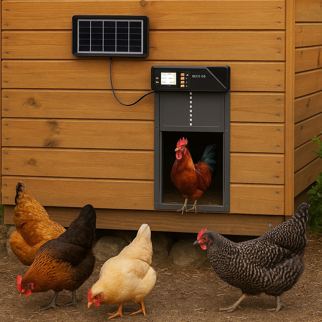 Automatische Hühnerklappe mit Solarpanel und Zeitsensor | CoopRay
