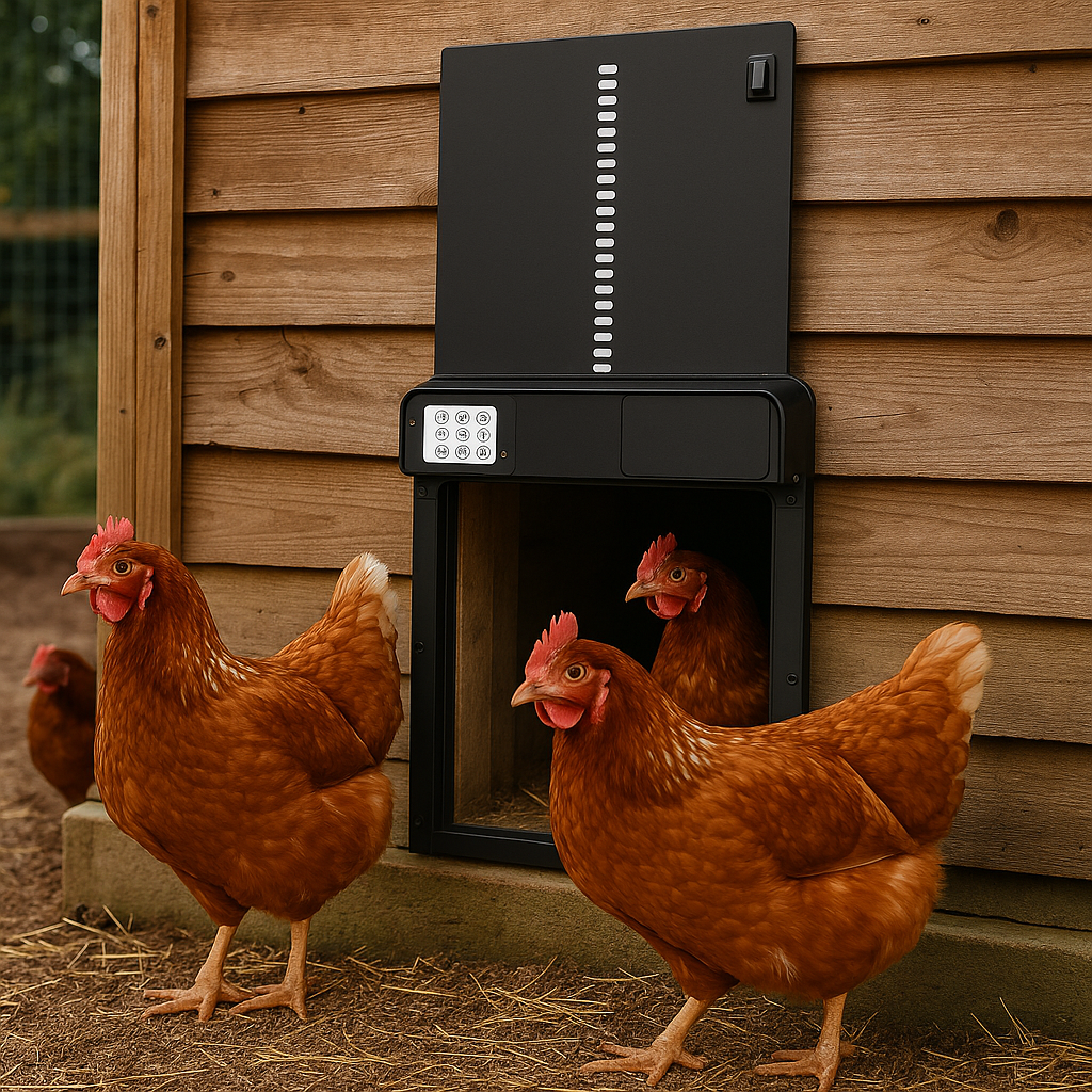 Automatische Hühnerstalltür mit Zeitsteuerung für Auslaufställe | Voltaro