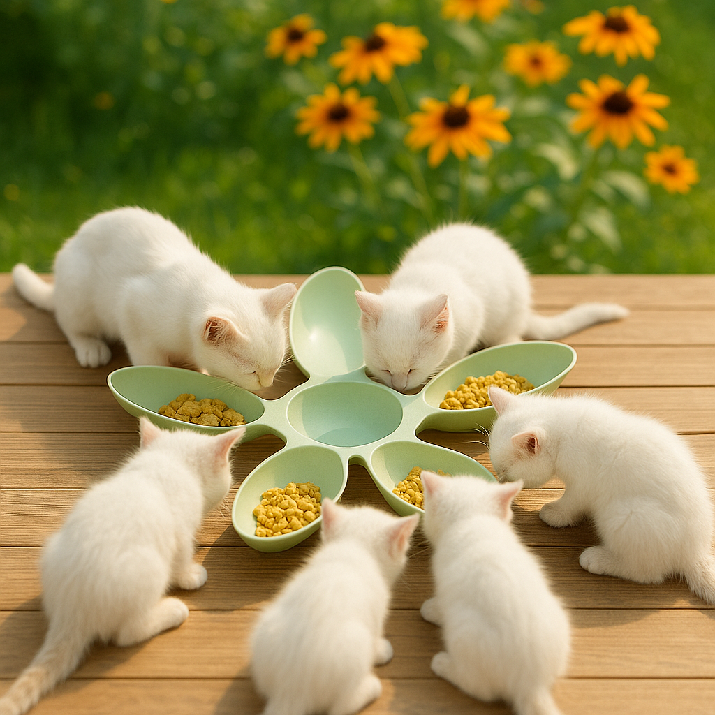Kener | Katzen Futternapf mit 6 Schalen – Futterstation im Blumen-Design