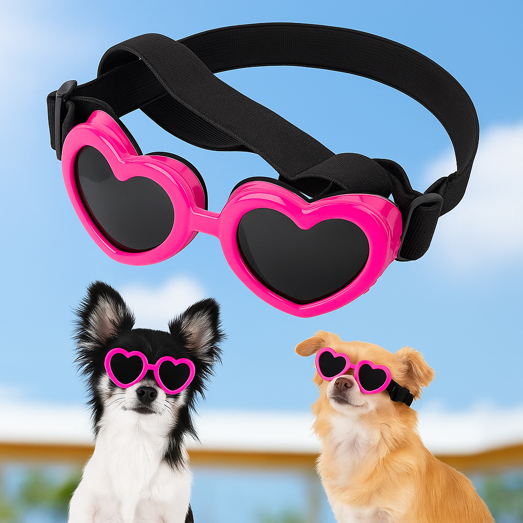 Carrie | Hundebrille in Herzform mit UV-Schutz und verstellbarem Band