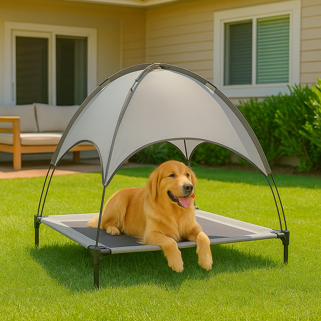 Darcy | Hundeliege mit Gestell und Sonnendach Tragbares Outdoor Hundebett