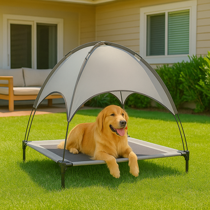 Darcy | Hundeliege mit Gestell und Sonnendach Tragbares Outdoor Hundebett