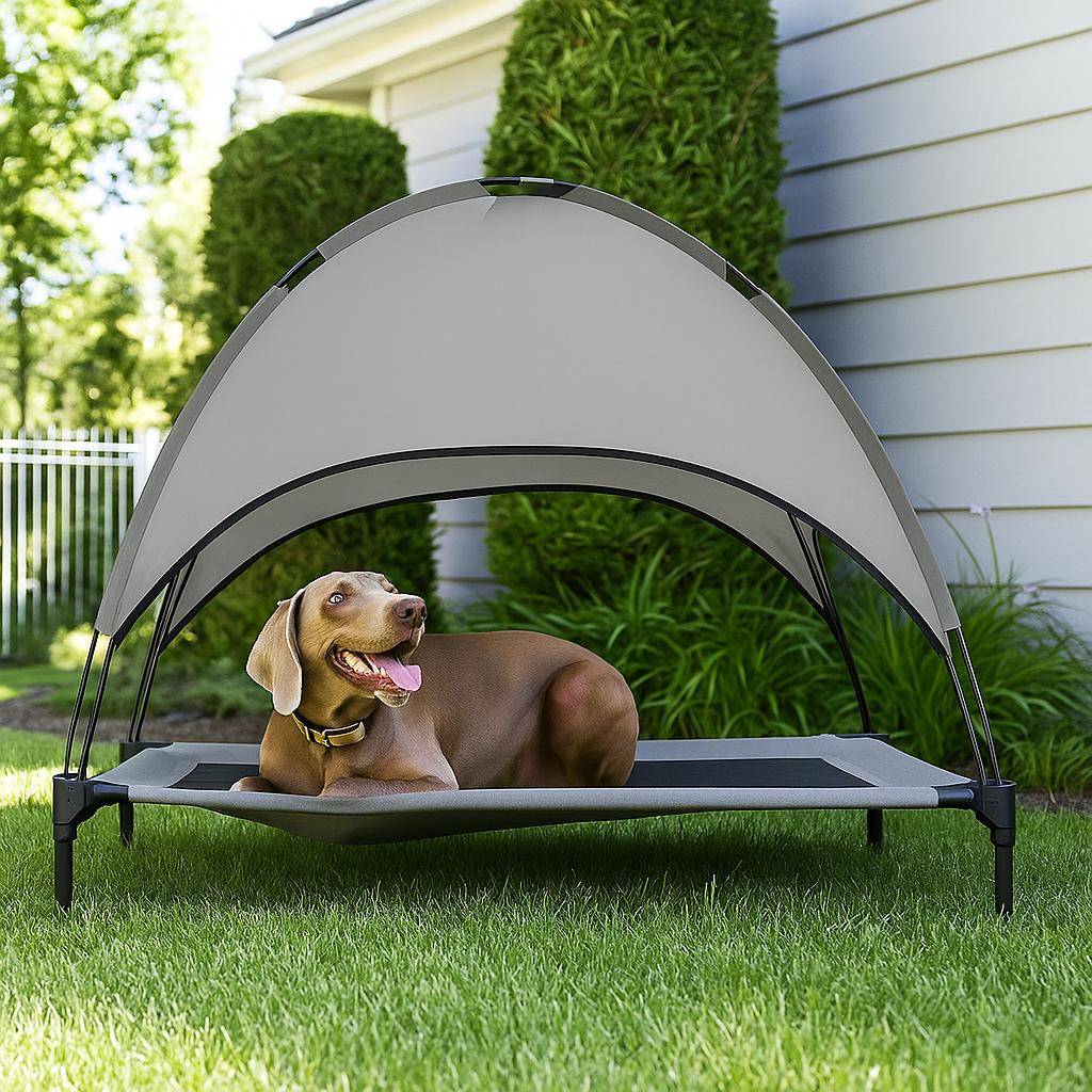 Darcy | Hundeliege mit Gestell und Sonnendach Tragbares Outdoor Hundebett
