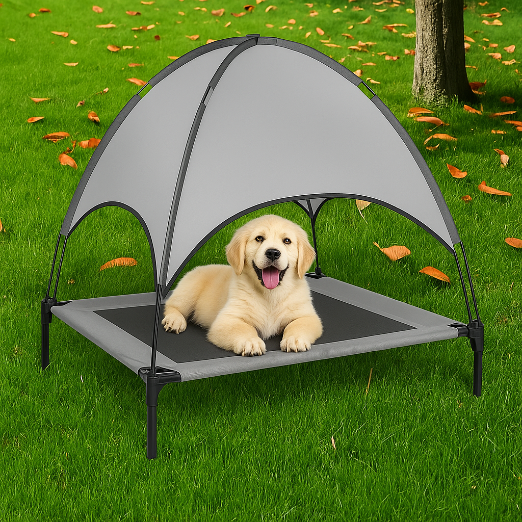 Darcy | Hundeliege mit Gestell und Sonnendach Tragbares Outdoor Hundebett