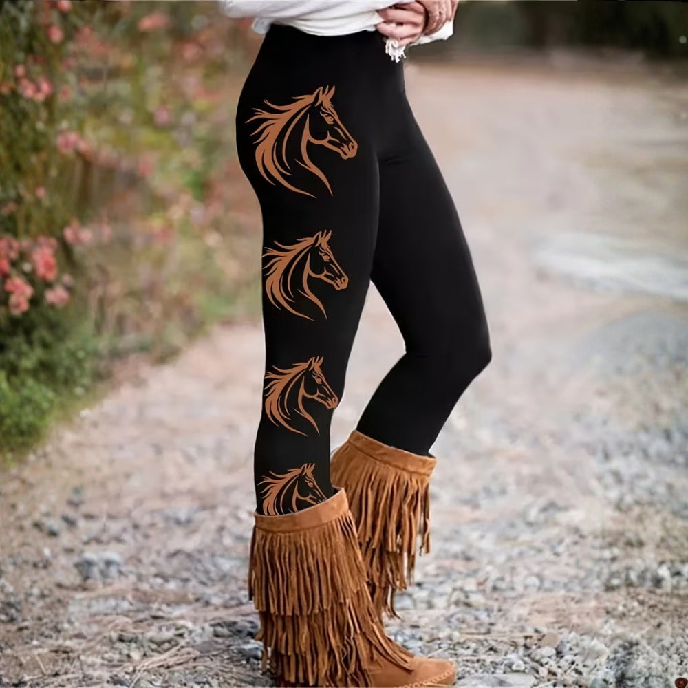 Damen Leggings Pferdeprint Casual Strickstoff | Welara