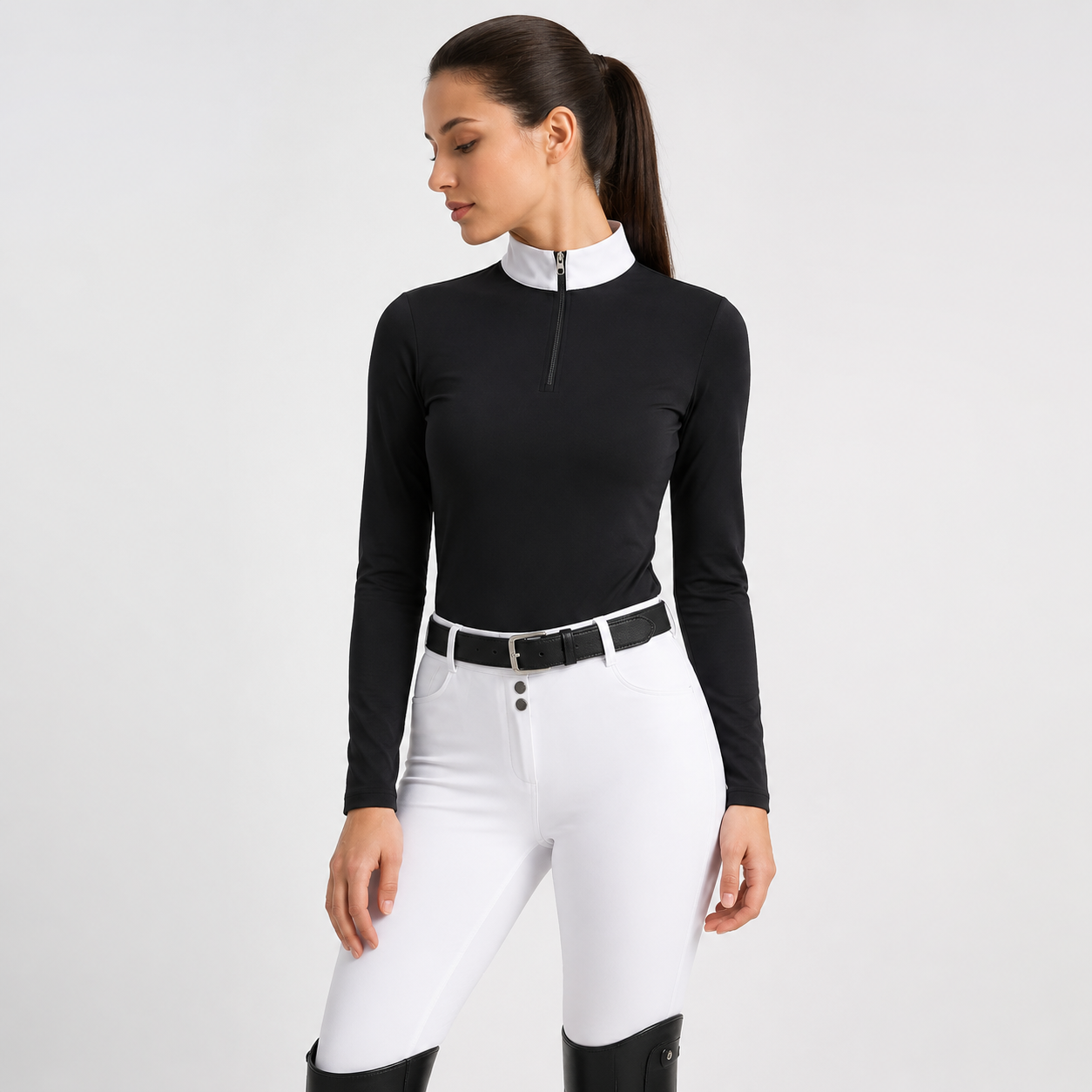 Damen Reitshirt Nylon Stretch Langarm Turnierstil | Pelvion