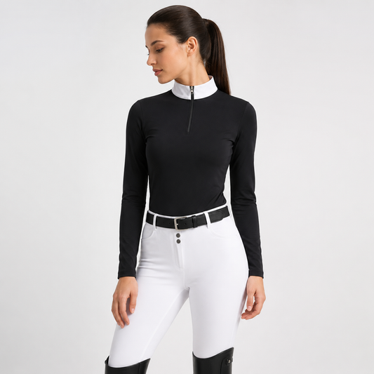 Damen Reitshirt Nylon Stretch Langarm Turnierstil | Pelvion