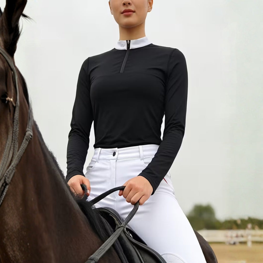 Damen Reitshirt Nylon Stretch Langarm Turnierstil | Pelvion