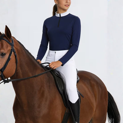 Damen Reitshirt Nylon Stretch Langarm Turnierstil | Pelvion