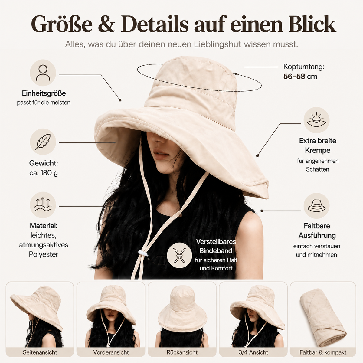 Damen Sommerhut UPF 50+ UV wendbar für Hundespaziergänge | Zorven