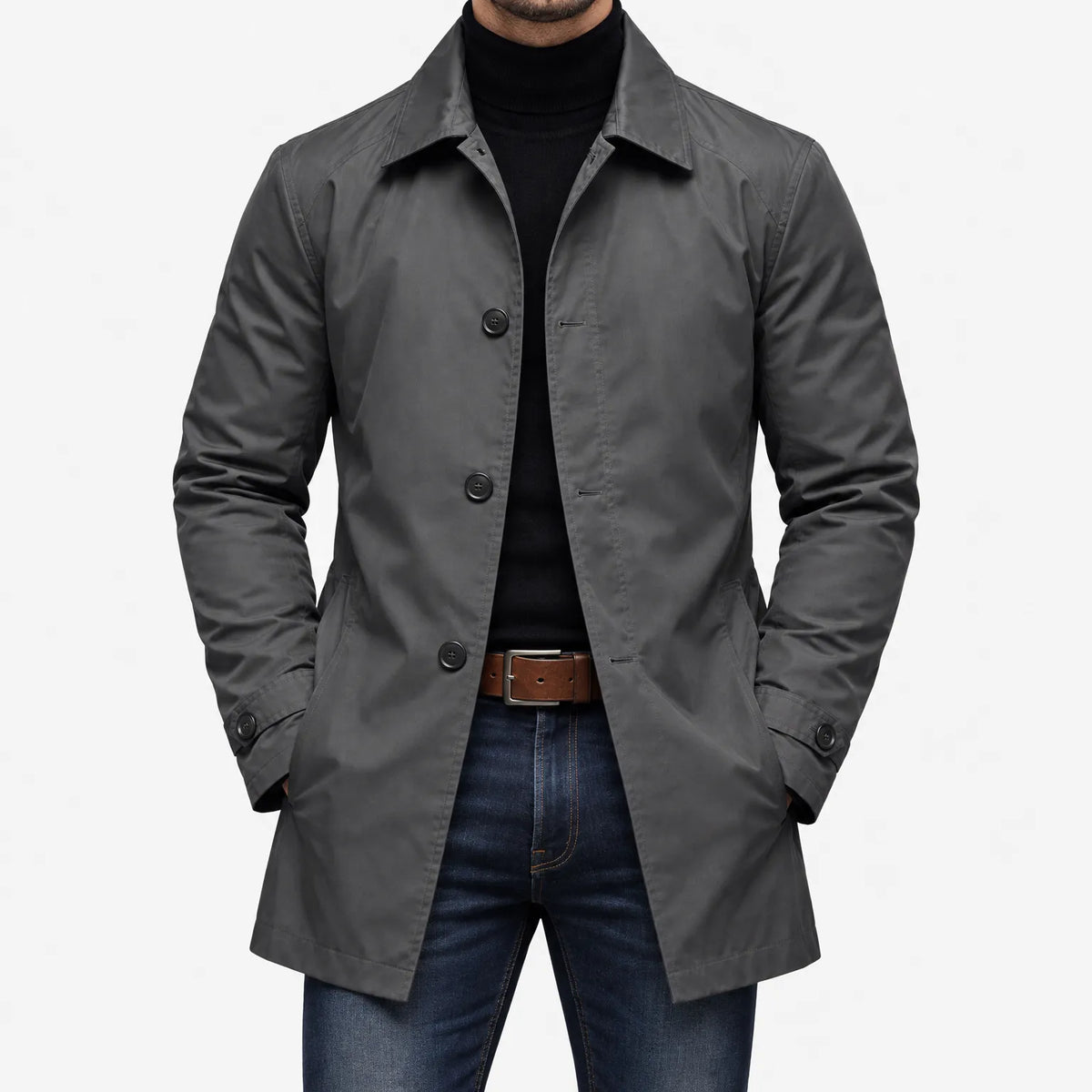 Gerader Trenchcoat Mit Schrägen Seitentaschen