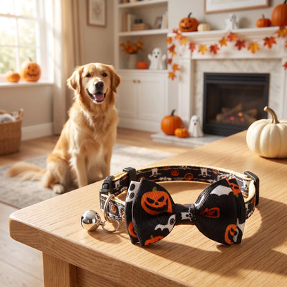 Halloween Hundehalsband mit Fliege und Glocke für Hunde