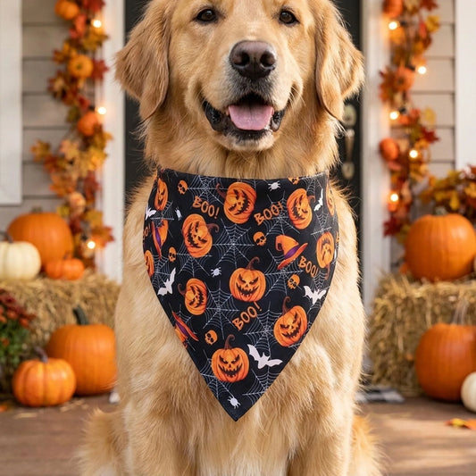 Halloween Hundehalstuch 2er Set mit Kürbis und Geister Motiven