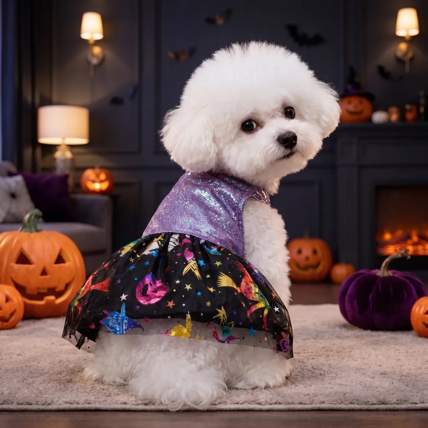 Halloween Hundekostüm Glitzerkleid mit Rock für kleine Hunde