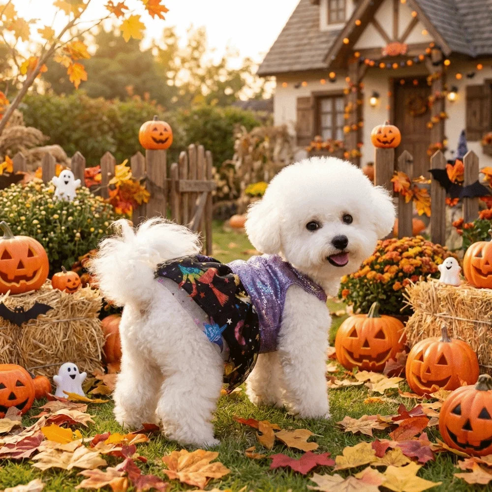 Halloween Hundekostüm Glitzerkleid mit Rock für kleine Hunde