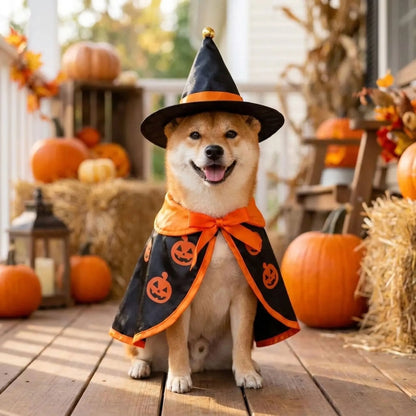 Halloween Hundekostüm Hexe mit Umhang und Hut für Hunde