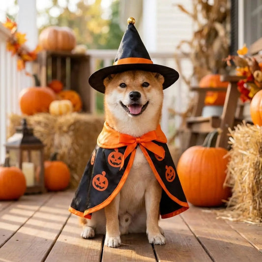 Halloween Hundekostüm Hexe mit Umhang und Hut für Hunde