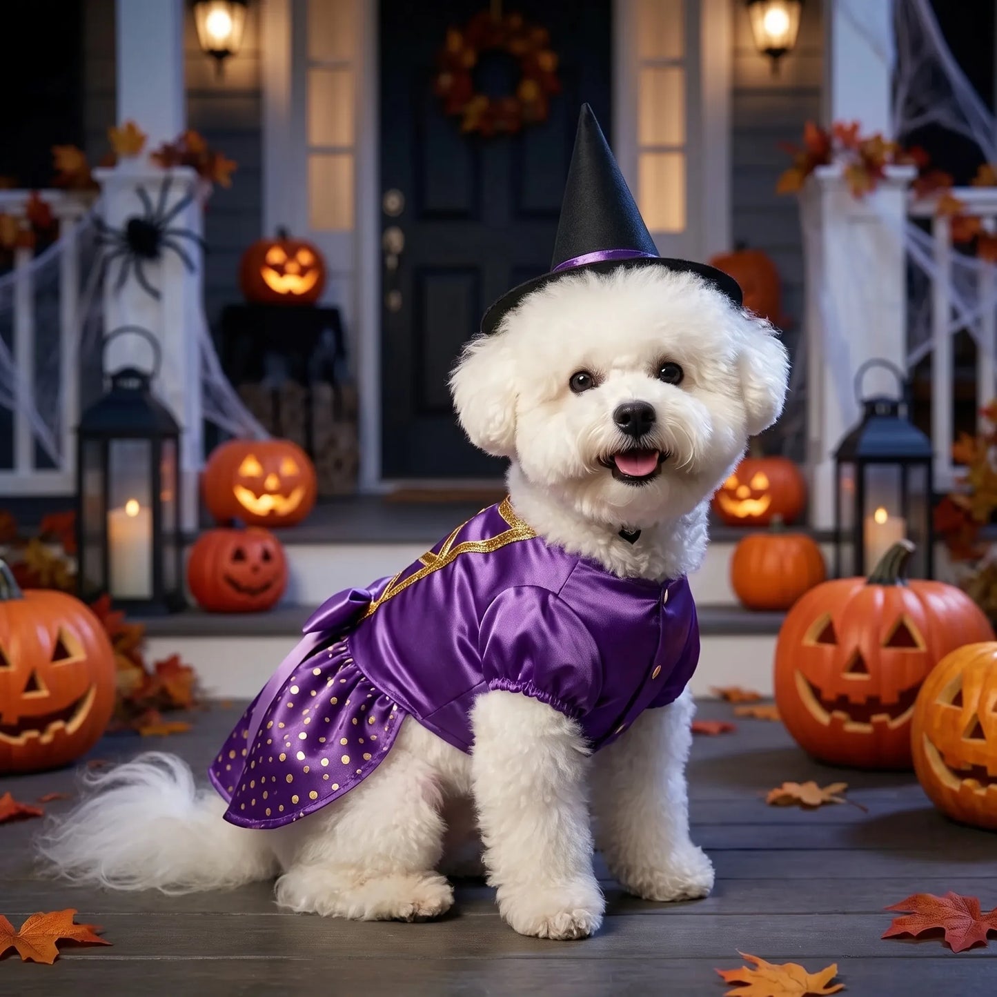 Halloween Hundekostüm Hexenkleid mit Hexenhut für Hunde