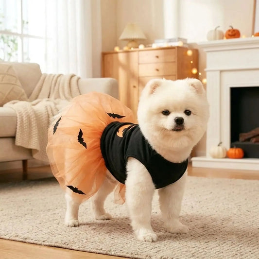 Halloween Hundekostüm Kürbis Kleid mit Tüllrock für Hunde