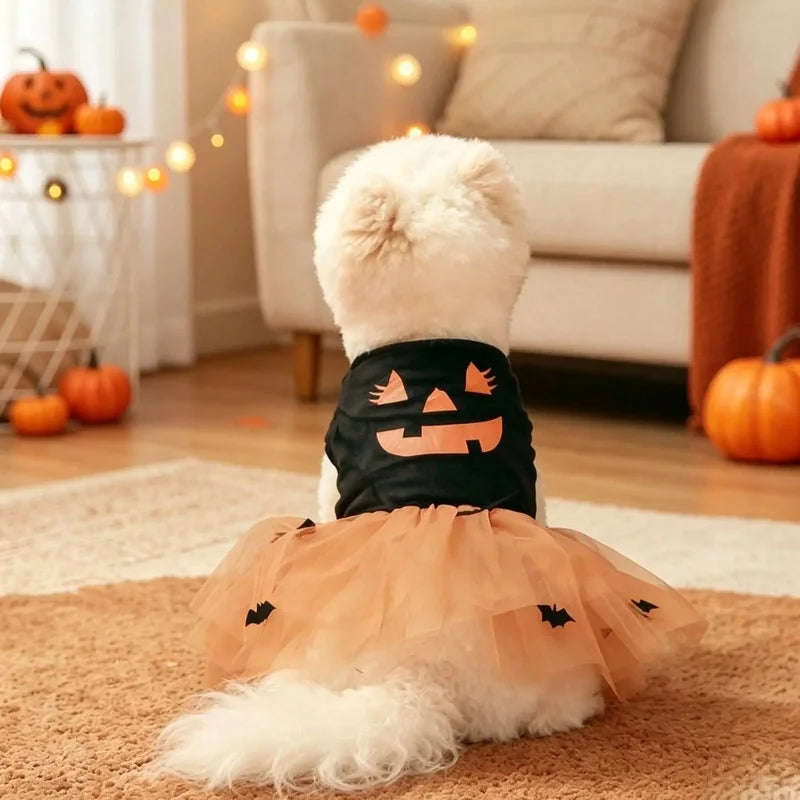 Halloween Hundekostüm Kürbis Kleid mit Tüllrock für Hunde