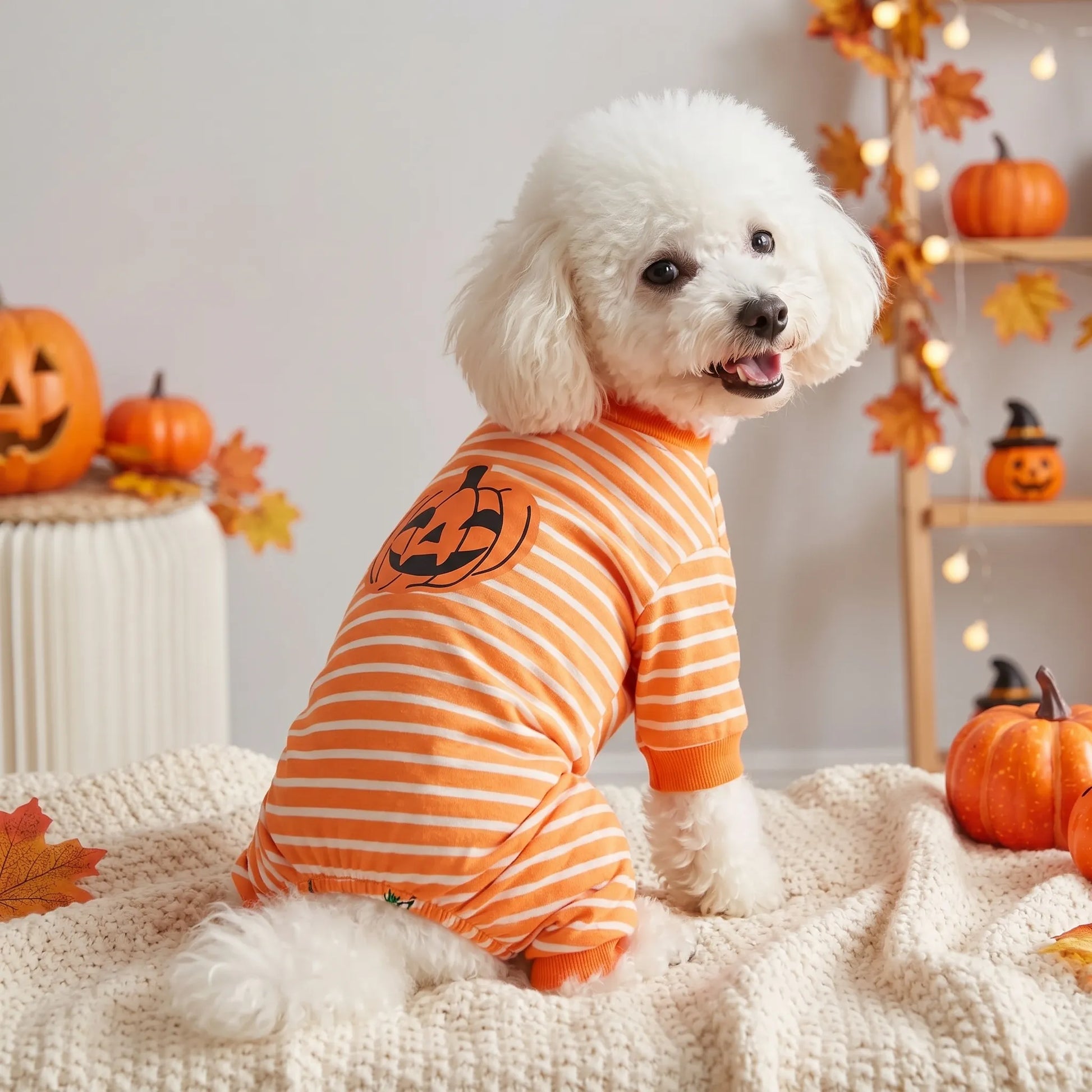 Halloween Hundepyjama Kürbis Gestreift für Hunde