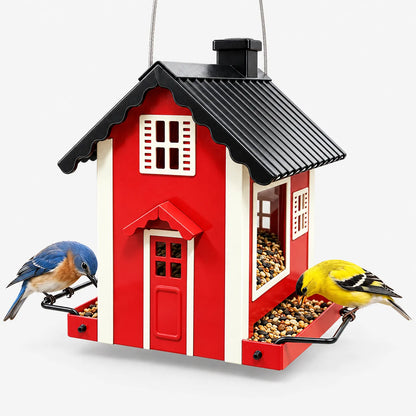 Hausfoermiger Vogelfutterspender Mit Sitzstangen