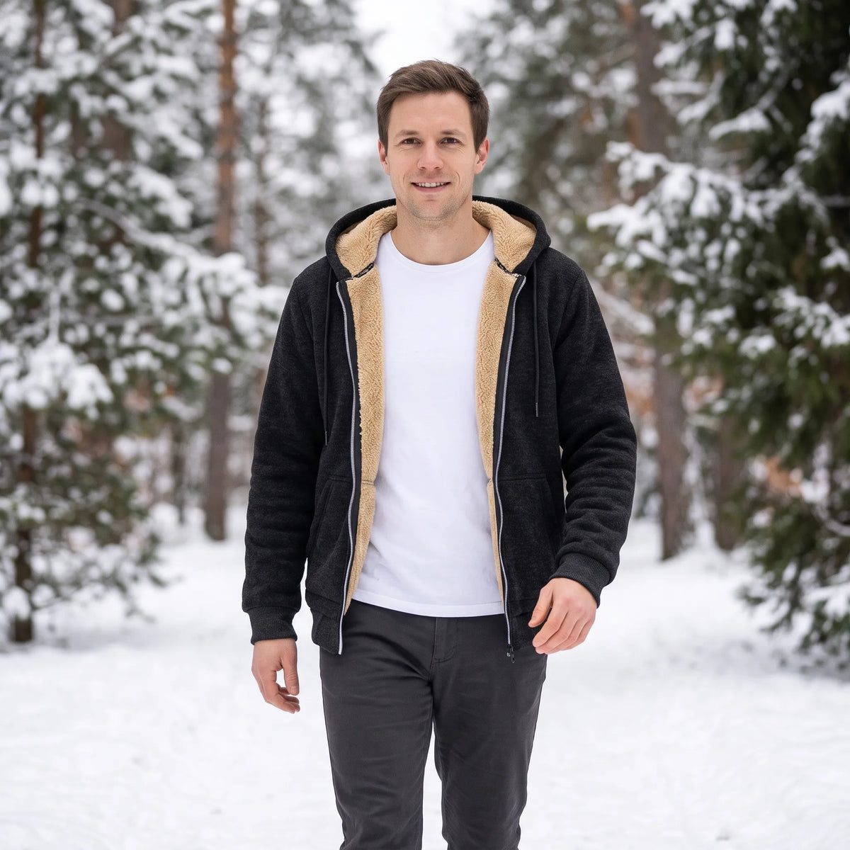 Herren Winterjacke Mit Kapuze Und Reißverschluss