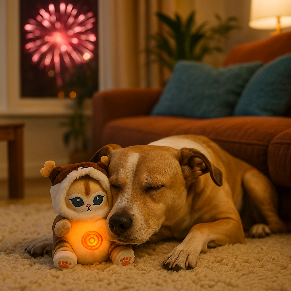 Hunde Kuscheltier mit Atembewegung für Feuerwerk | Detti
