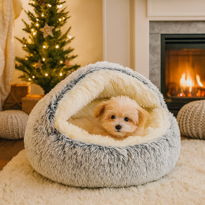 Hundebett mit Plüsch Liegefläche und geschütztem Versteckplatz | Tallo