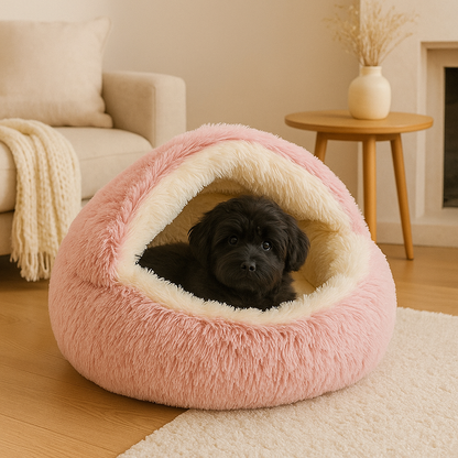 Hundebett mit Plüsch Liegefläche und geschütztem Versteckplatz | Tallo