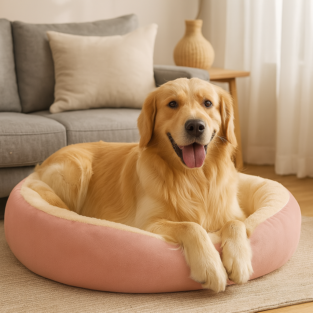 Hundebett rund mit weicher Plüschfüllung für alle Jahreszeiten | SnoozyNest