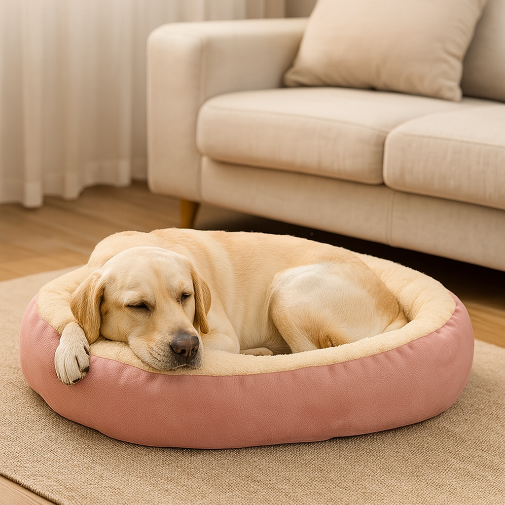 Hundebett rund mit weicher Plüschfüllung für alle Jahreszeiten | SnoozyNest
