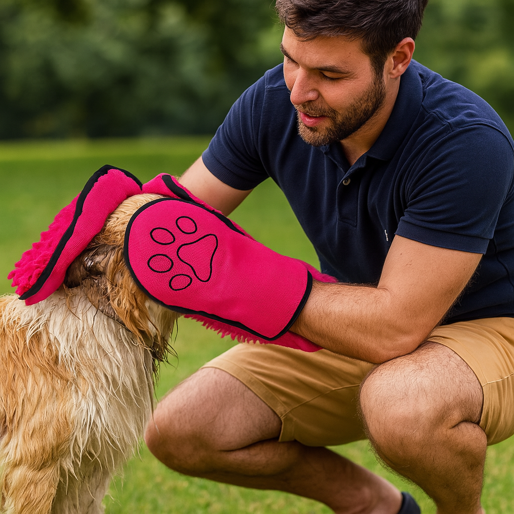 Hundehandtuch mit Eingrifftaschen zum Abtrocknen | PawDry Grip