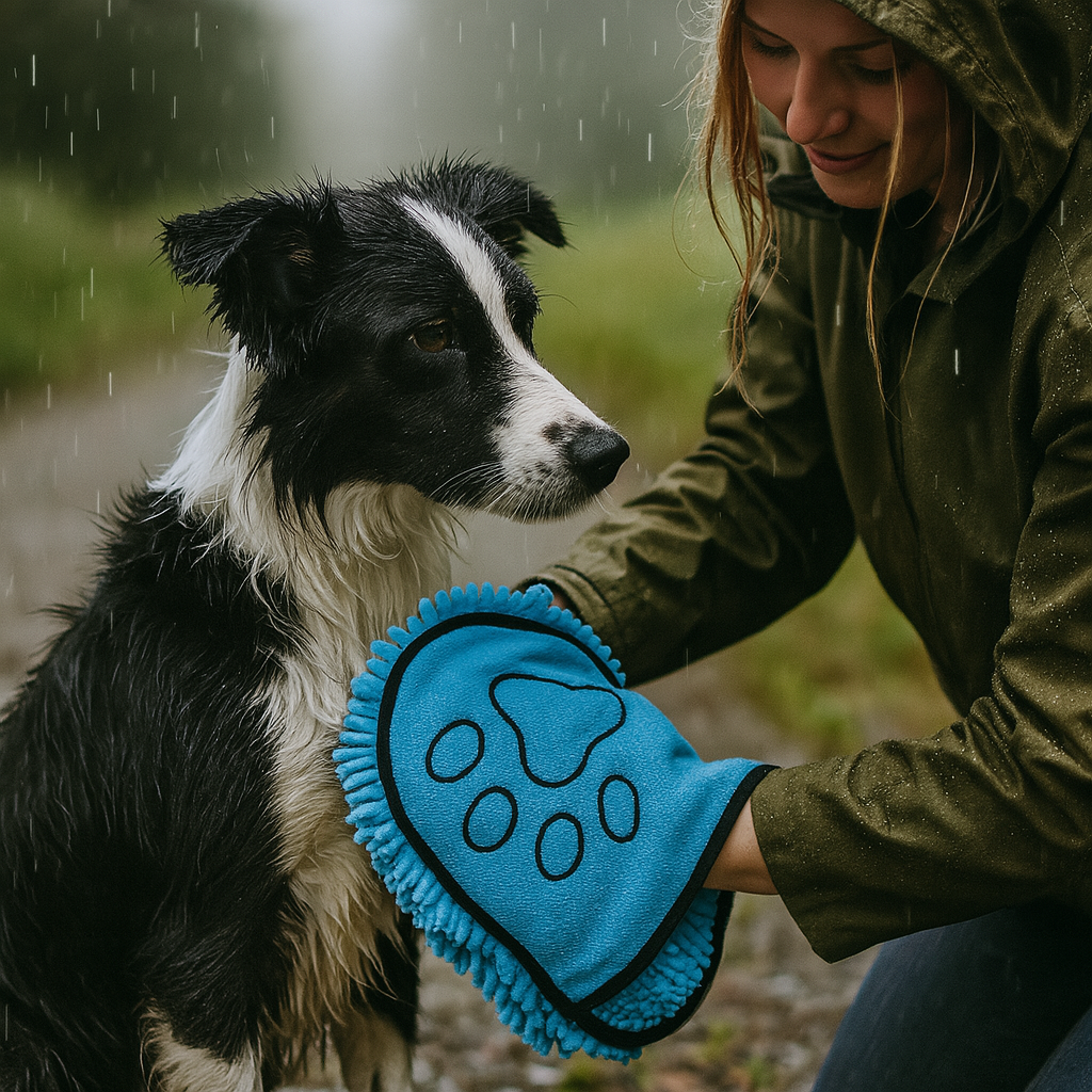 Hundehandtuch mit Eingrifftaschen zum Abtrocknen | PawDry Grip
