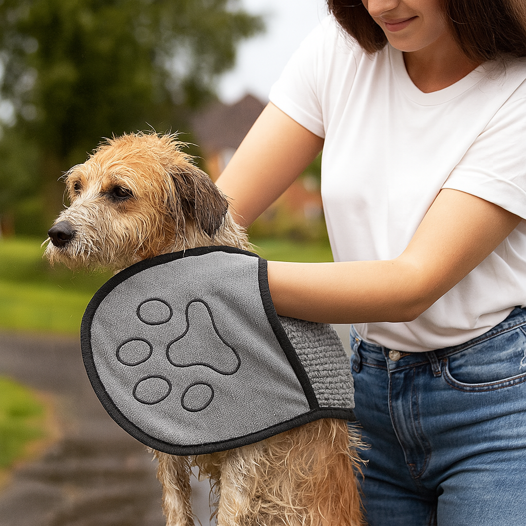 Hundehandtuch mit Eingrifftaschen zum Abtrocknen | PawDry Grip