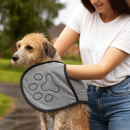 Hundehandtuch mit Eingrifftaschen zum Abtrocknen | PawDry Grip